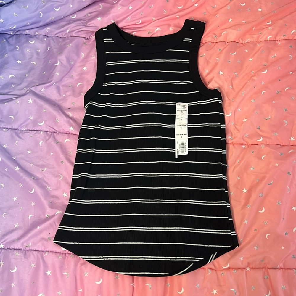 cute black sleeveless top with white stripes